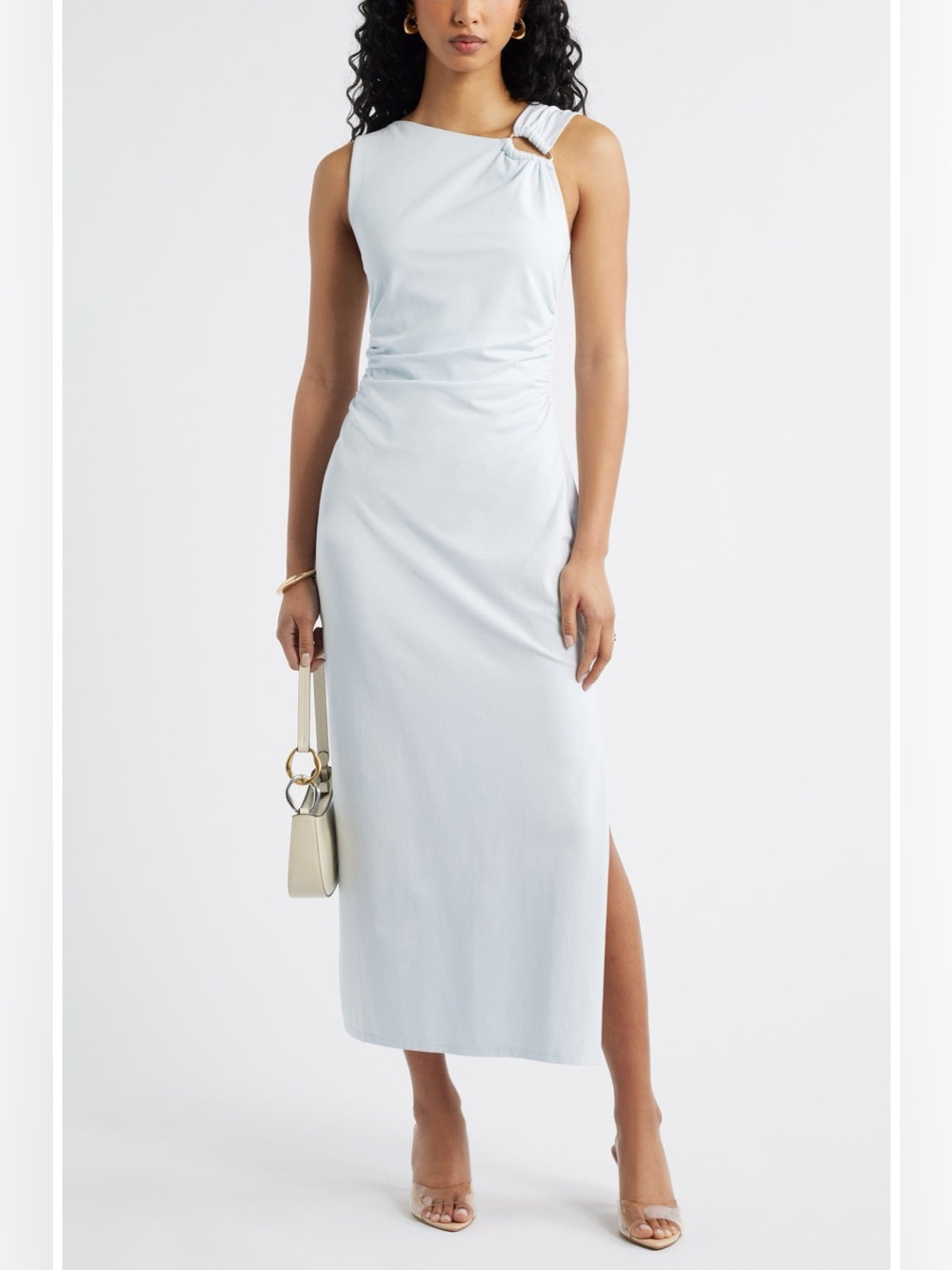 Open Edit Asymmetric Neck Midi Dress Size Medium Baby Blue